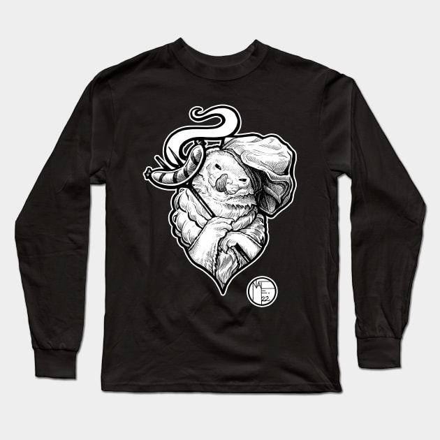 BBQ Chef Ferret - White Outlined Version Long Sleeve T-Shirt by Nat Ewert Art